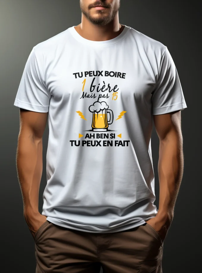 T-shirt "1 BIÈRE, MAIS PAS 15" – Homme – 100% Coton épais